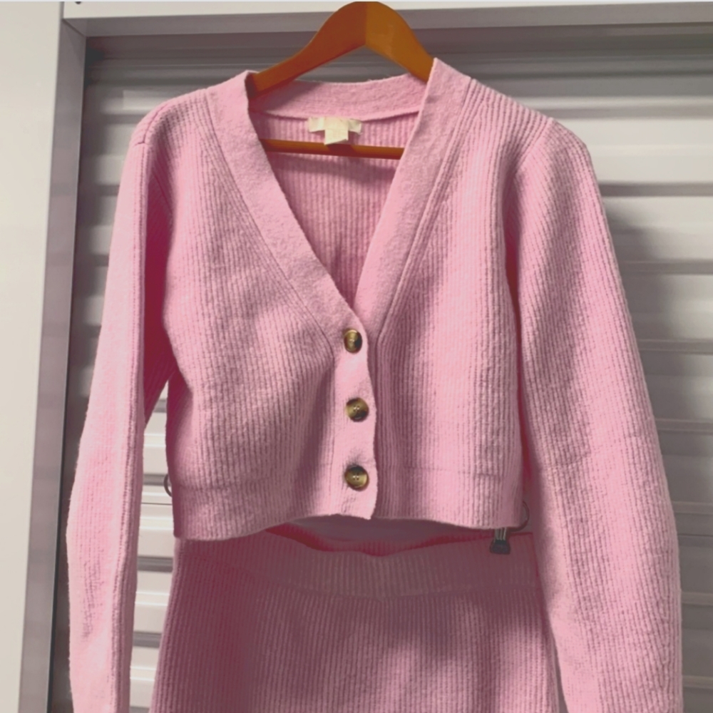 H&M Pink Ribbed Cardigan Sweater